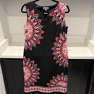 JM Collection Black Dress with Pink and White Floral Patterns. Size S